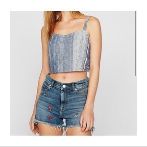 Express High-Waist Embroidered Denim Shorts